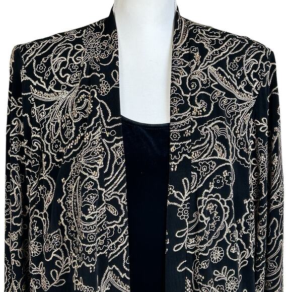 Dressbarn Event Jacket Women 16W Shimmer Gold Glitter Black Velour Mock Tank Top - Picture 2 of 12